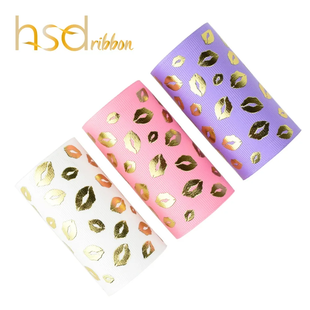 HSDRibbon Designer custom 75MM 3inch Gold Foil Printed lips on Solid Grosgrain Ribbon
HSDRibbon Designer custom 75MM 3inch Gold Foil Printed lips on Solid Grosgrain Ribbon