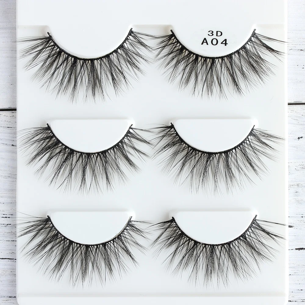 

3Pairs Makeup Natural False Eyelashes 3D Mink Fake Eye Lashes Long Make up Extension Tools wimpers for Beauty maquiagem Black