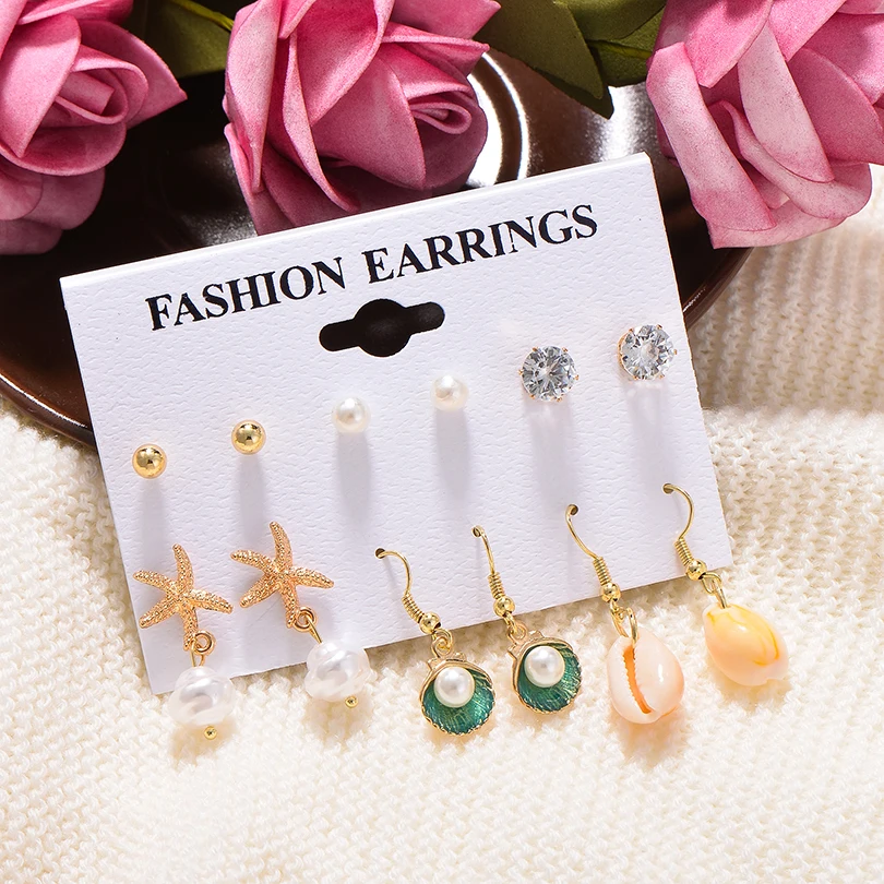 IYOE 6 Pairs Pearl Crystal Shell Drop Earrings For Women Starfish Dangle Summer Earring Wedding Party Vintage Ear Accessories
IYOE 6 Pairs Pearl Crystal Shell Drop Earrings For Women Starfish Dangle Summer Earring Wedding Party Vintage Ear Accessories