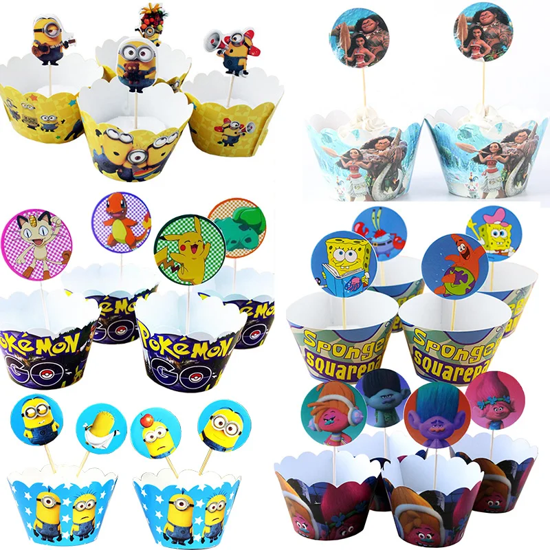 24 pcs/lot Pikachu Minions Cupcake Wrapper Trolls Sponge cake flag Cup cake Muffin Wrapper Topper for Birthday Party Supplies
24 pcs/lot Pikachu Minions Cupcake Wrapper Trolls Sponge cake flag Cup cake Muffin Wrapper Topper for Birthday Party Supplies