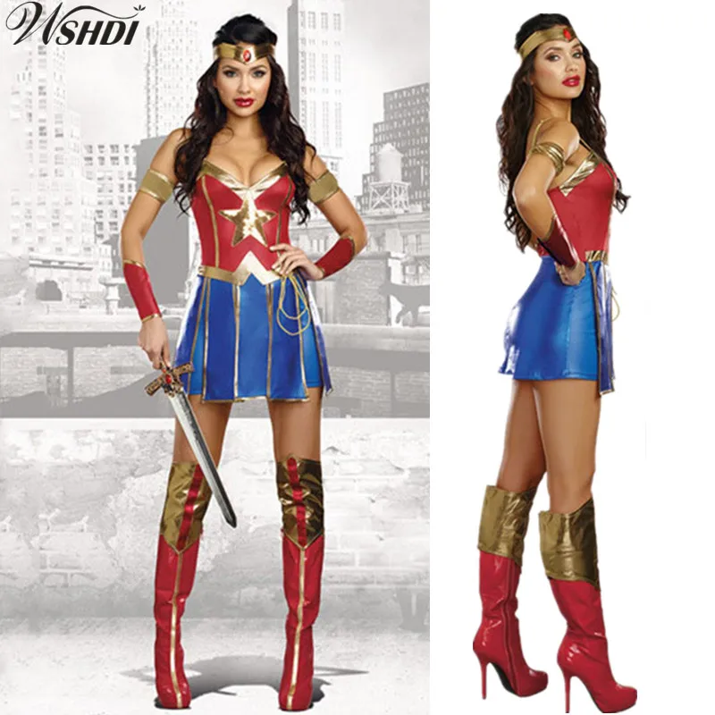 Wonder Woman Super Hero Fancy Dress Costume M L 10 12