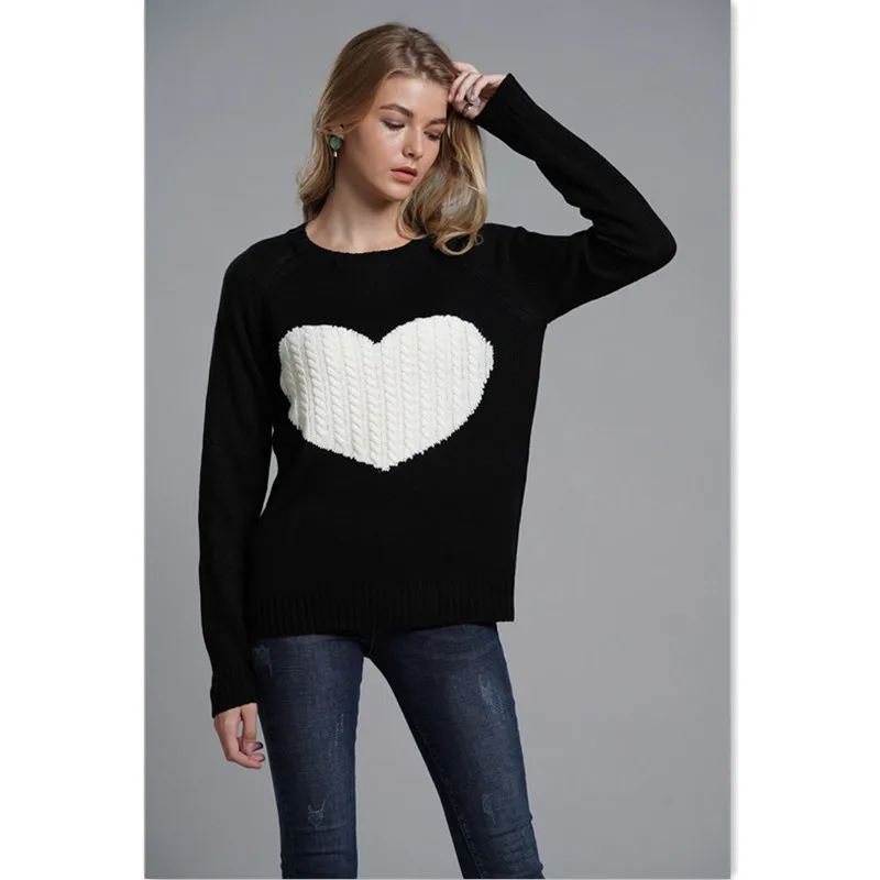 Black Sweater Women Sweet Heart Pattern Pull Femme Full Sleeve Knitwear Pullover Sweaters Loose Mujer Winter Woman Clothes E1891
Black Sweater Women Sweet Heart Pattern Pull Femme Full Sleeve Knitwear Pullover Sweaters Loose Mujer Winter Woman Clothes E1891