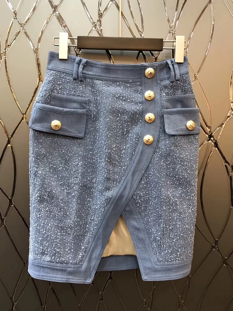 New European 2018 spring under the women's spread out the fork gold buckle bag hip jeans skirt
New European 2018 spring under the women's spread out the fork gold buckle bag hip jeans skirt