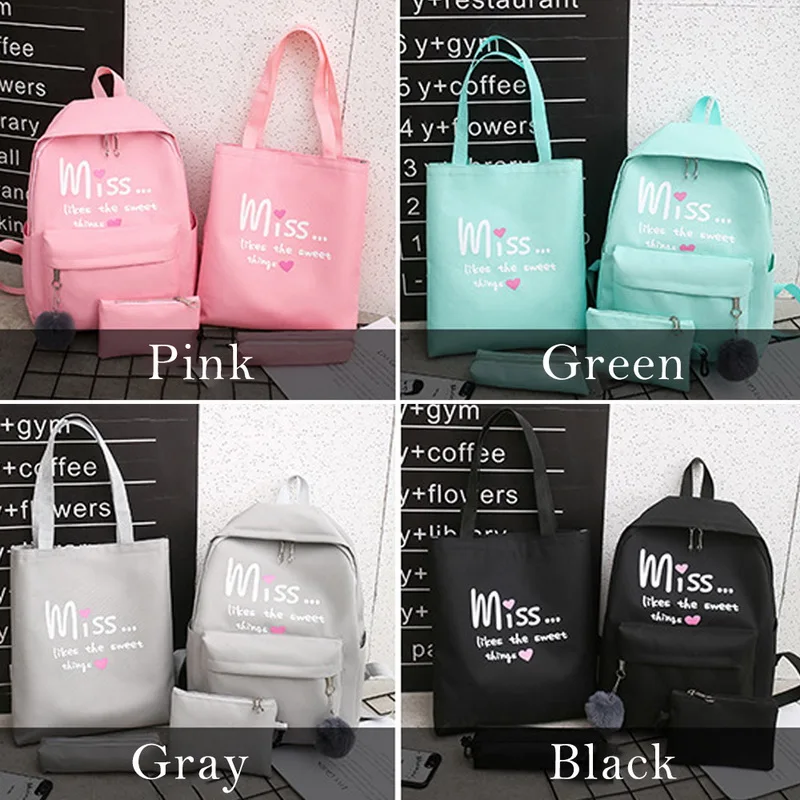 Bag - 5pcs/set School Bag for Teenager Student Girls Women Canvas Backpack Bow Bundle Backpack Solid Mochila Backpack Schoolbag