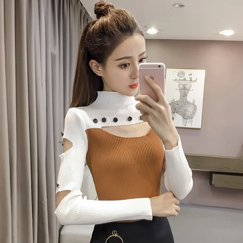 2017 Autumn Winter Women Fashion Slim Knitting Off-shoulder Full Sleeve Patchwork Buttons Holes Sweaters Pullovers Tops BH792
2017 Autumn Winter Women Fashion Slim Knitting Off-shoulder Full Sleeve Patchwork Buttons Holes Sweaters Pullovers Tops BH792