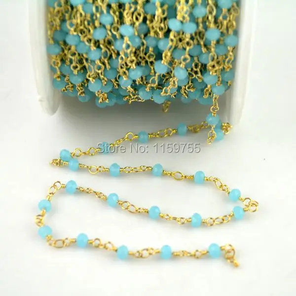 New! 4MM Wire Wrapped Beaded Chains Rosary Chain Sky Blue color faceted Crystal beads for Necklace bracelet
New! 4MM Wire Wrapped Beaded Chains Rosary Chain Sky Blue color faceted Crystal beads for Necklace bracelet