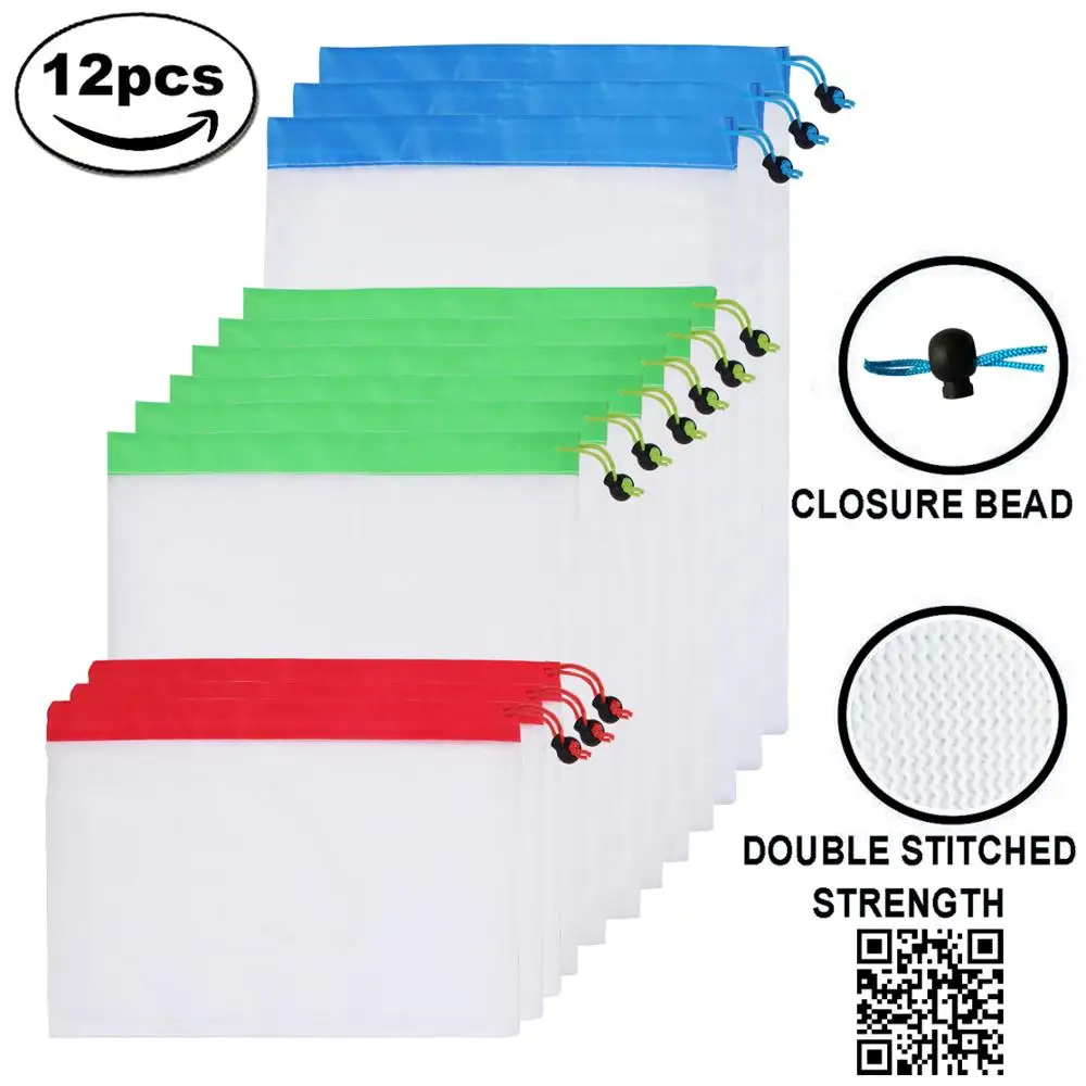 12pcs Reusable Mesh Produce Bags 3 Size Lightweight Washable And See Through Mesh Shopping Merchandise Bags With Drawstring Bags
12pcs Reusable Mesh Produce Bags 3 Size Lightweight Washable And See Through Mesh Shopping Merchandise Bags With Drawstring Bags