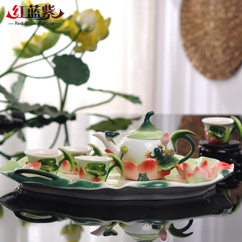 

Lotus Pond Moonlight Frog Tea Set Enamel Gift Porcelain Tea Set Set Household Creativity Hand Painted Ceramics Cup