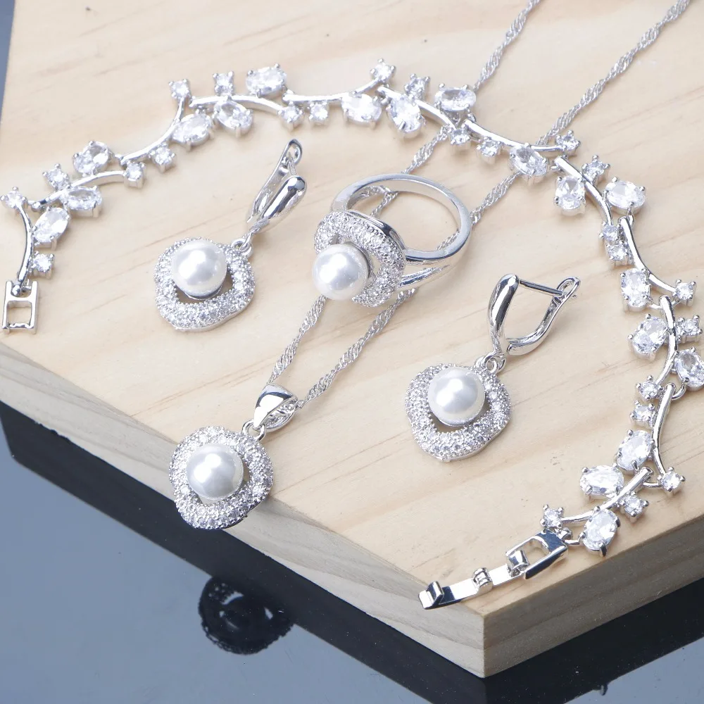 Pure White Pearl Jewelry Sets For Women Wedding Silver 925 Jewelry Zirconia Earrings Bracelet Ring Necklace Set Dropshipping
Pure White Pearl Jewelry Sets For Women Wedding Silver 925 Jewelry Zirconia Earrings Bracelet Ring Necklace Set Dropshipping