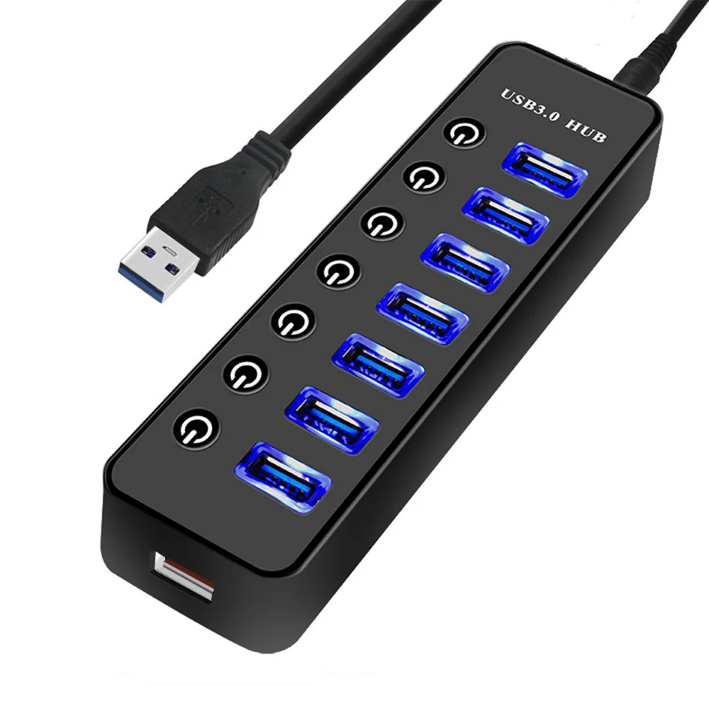 

4 7 Ports USB 3.0 Data Hub Splitter With 1 Smart Charging Port 2.4A Individual On/Off Switches For Laptop Desktop PC Computer