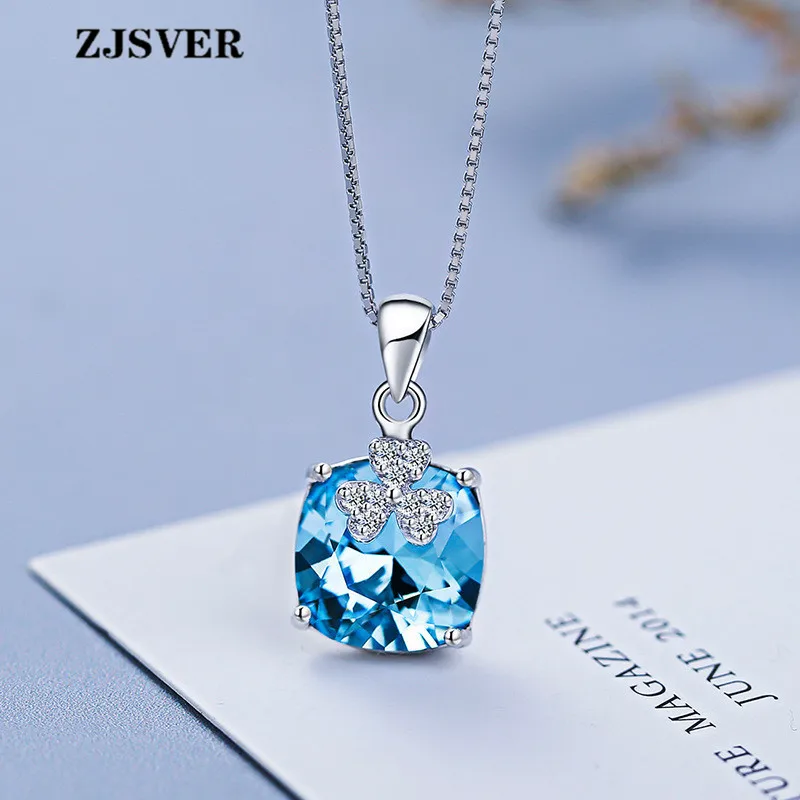 ZJSVER Blue Square Crystal Clover Pendant Fashion Silver Clavicle Chain Women Necklace Fine Jewelry 925 Sterling Silver Necklace
ZJSVER Blue Square Crystal Clover Pendant Fashion Silver Clavicle Chain Women Necklace Fine Jewelry 925 Sterling Silver Necklace