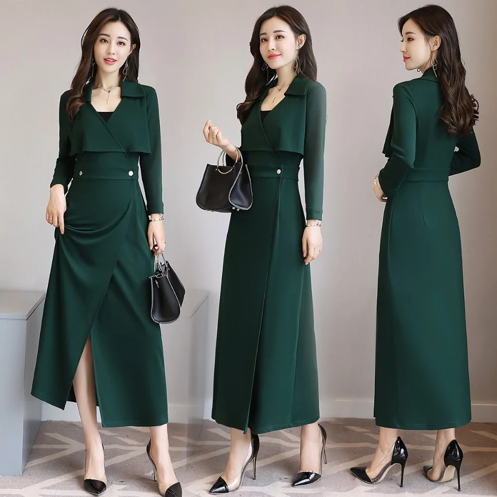 The new 2019 autumn ladies temperament Slim suit collar long-sleeved dress long section Elegant fashion charm models dress AL
The new 2019 autumn ladies temperament Slim suit collar long-sleeved dress long section Elegant fashion charm models dress AL
