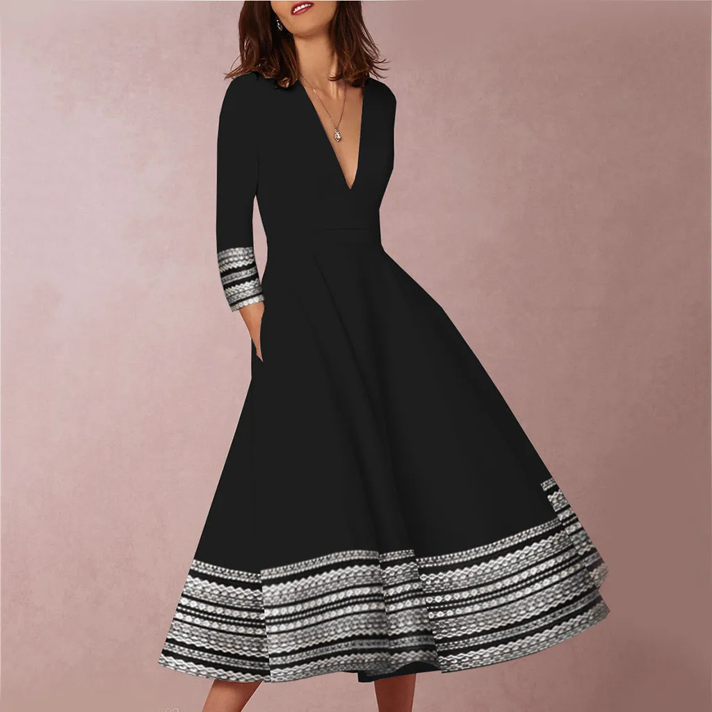 Women's Vintage Long Ball Gown Prom Print Ladies Evening Party Swing Dress V Neck Elegant Printing Lady Dresses
Women's Vintage Long Ball Gown Prom Print Ladies Evening Party Swing Dress V Neck Elegant Printing Lady Dresses