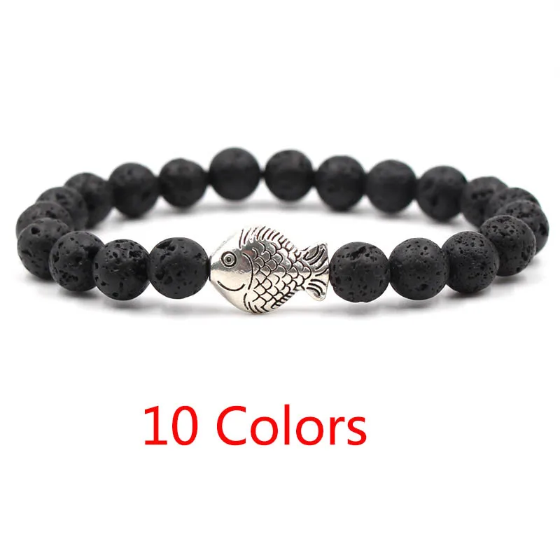 New arrival 8mm Black Lava Stone Bracelet 11 Colors Silver Cute Fish Beads Elasticity Bracelets Balance Yoga Jewelry
New arrival 8mm Black Lava Stone Bracelet 11 Colors Silver Cute Fish Beads Elasticity Bracelets Balance Yoga Jewelry