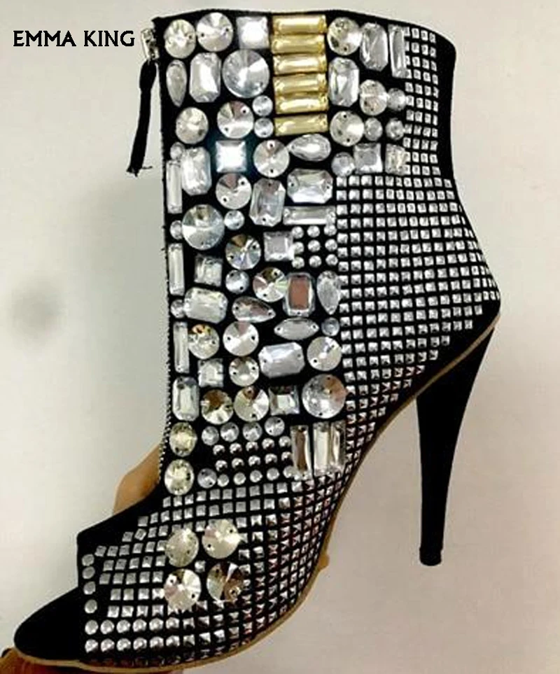 New Open Toe Bling Rhinestones Spike High Heels Ankle Boots Real Pictures Zipper-up Short Glitter Crystal Gladiator Boots Women
New Open Toe Bling Rhinestones Spike High Heels Ankle Boots Real Pictures Zipper-up Short Glitter Crystal Gladiator Boots Women