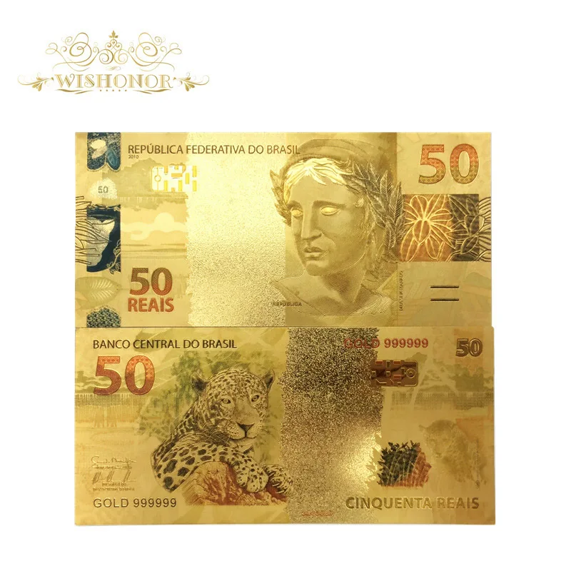 10pcs/lot Color Brazil Gold Banknotes 50 Reals Banknote in 24K Gold Fake Paper Money For Collection
10pcs/lot Color Brazil Gold Banknotes 50 Reals Banknote in 24K Gold Fake Paper Money For Collection