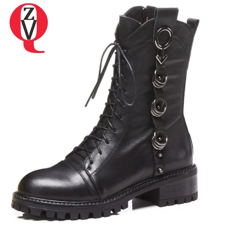 ZVQ Punk Genuine Leather Boots Rivets Autumn Winter plush mid calf Boots Motorcycle Snow Boots lady black Sexy women shoes
ZVQ Punk Genuine Leather Boots Rivets Autumn Winter plush mid calf Boots Motorcycle Snow Boots lady black Sexy women shoes