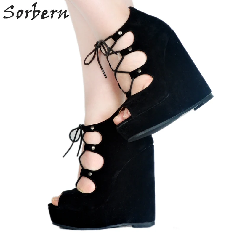 

Sorbern Black Cross Straps Wedge High Heel Sandals Platform Open Toe Sandalias Mujer 2018 Women Sandals Ladies Shoes Diy Colors
