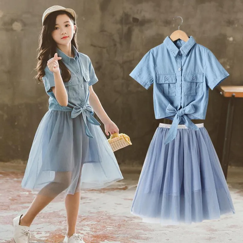 DFXD Fashion Clothing Sets High Quality Summer Teenage Girl 2pcs Suit Set Short Sleeve Jeans Shirt+Mesh Skirt Princess Outfits
DFXD Fashion Clothing Sets High Quality Summer Teenage Girl 2pcs Suit Set Short Sleeve Jeans Shirt+Mesh Skirt Princess Outfits
