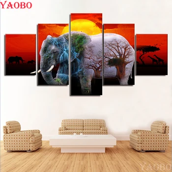 5 Pieces Diy Diamond Embroidery Sunset Elephant Landscape 5D Diamond Painting Cross Stitch New arrival Needlework Patterns Kits