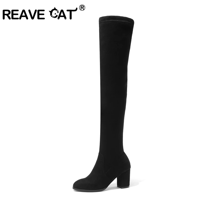 REAVE CAT 2019 Women Boots Look Slim Over The Knee Boots Stretch Fabrics Round Toe Shoes Square High Heels Autumn Boots Size 43
REAVE CAT 2019 Women Boots Look Slim Over The Knee Boots Stretch Fabrics Round Toe Shoes Square High Heels Autumn Boots Size 43
