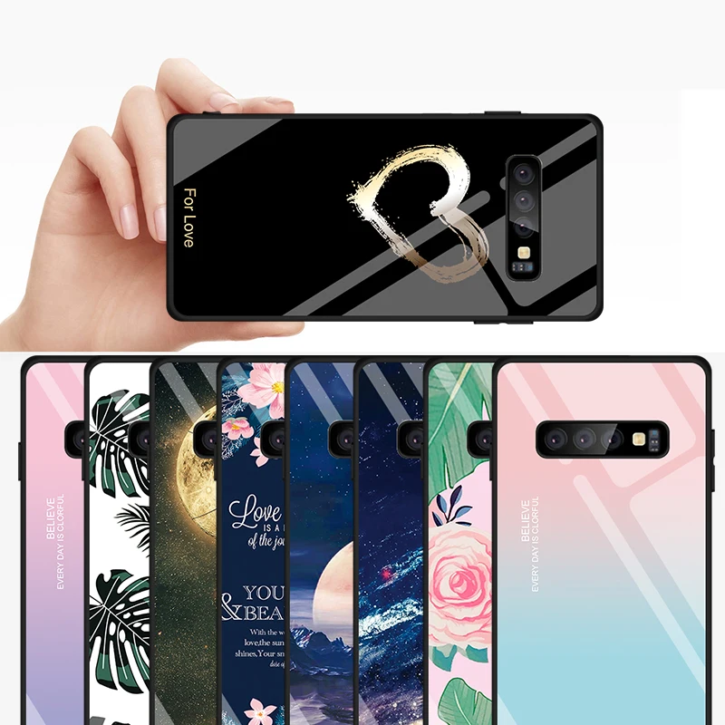 Жесткий чехол из закаленного стекла с рисунком для Samsung Galaxy S10 S9 S8 Plus S10e J4 J6 A7 2018 Note 8