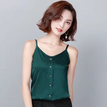 2019 Korean style Summer Elegant blouses woman vest Sexy Sling silk blouse Button beach Ladies Top Plus Size Female Clothes
2019 Korean style Summer Elegant blouses woman vest Sexy Sling silk blouse Button beach Ladies Top Plus Size Female Clothes