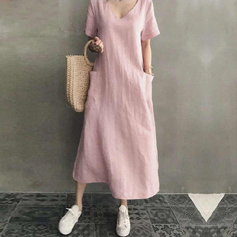Plus Size V Neck Robe Femme2019 ZANZEA Women's Summer Sundress Casual Midi Shirt Dress Solid Tunic Vestidos Linen Dress Kaftan
Plus Size V Neck Robe Femme2019 ZANZEA Women's Summer Sundress Casual Midi Shirt Dress Solid Tunic Vestidos Linen Dress Kaftan