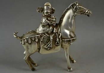 

Copper Brass CHINESE crafts Asian Elaborate Chinese Miao Silver Horse Carry God Of Wealth Immediately Get Rich Auspicious Statue