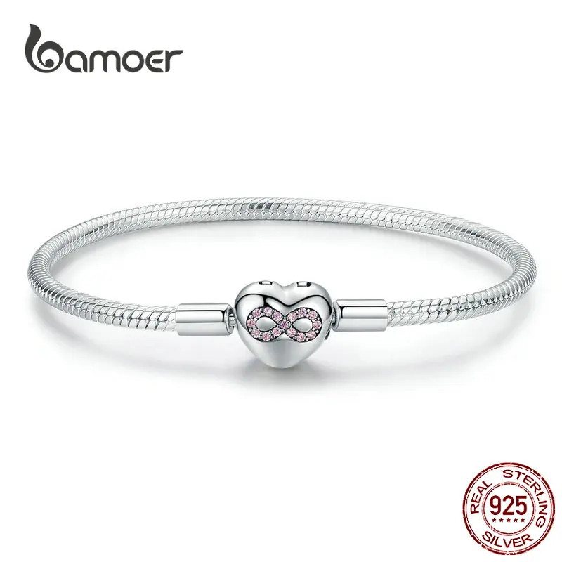 BAMOER Infinity Heart Bracelet Sterling Silver 925 Heart-shape Love Snake Bangle Bracelets 3mm for DIY Fine Jewelry SCB142
BAMOER Infinity Heart Bracelet Sterling Silver 925 Heart-shape Love Snake Bangle Bracelets 3mm for DIY Fine Jewelry SCB142