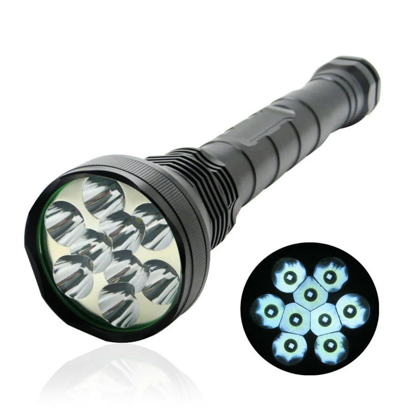 High Power LED Flashlight Torch 9 * XM-L T6 9000 Lumen 5 Switch Modes Adjustable White Light IP67 Flashlights
High Power LED Flashlight Torch 9 * XM-L T6 9000 Lumen 5 Switch Modes Adjustable White Light IP67 Flashlights