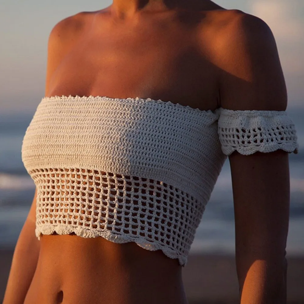 Womens Handmade Crochet Crop Top Hollow Out Off Shoulder Short Sleeve Bikini Cover Up Solid Color Cross Drawstring Knitted Hippi
Womens Handmade Crochet Crop Top Hollow Out Off Shoulder Short Sleeve Bikini Cover Up Solid Color Cross Drawstring Knitted Hippi