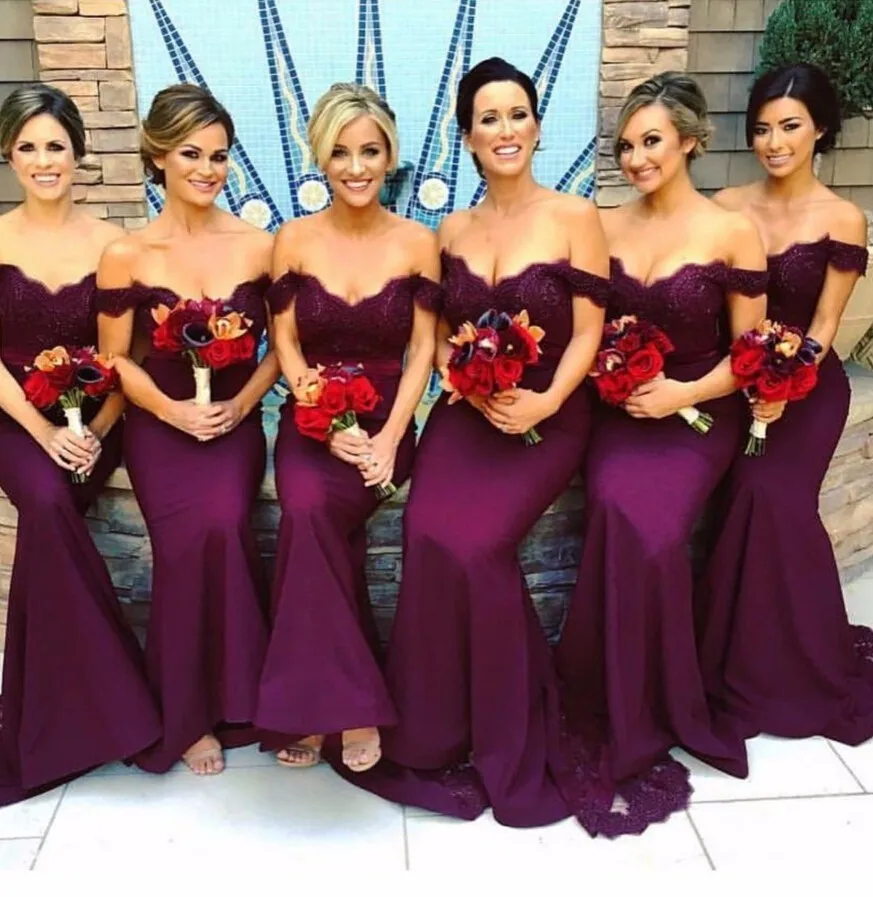 Burgundy 2023 new Mermaid Off the Shoulder Satin Lace Long Cheap Bridesmaid Dresses Wedding Party Dresses With Train plus size
Burgundy 2023 new Mermaid Off the Shoulder Satin Lace Long Cheap Bridesmaid Dresses Wedding Party Dresses With Train plus size