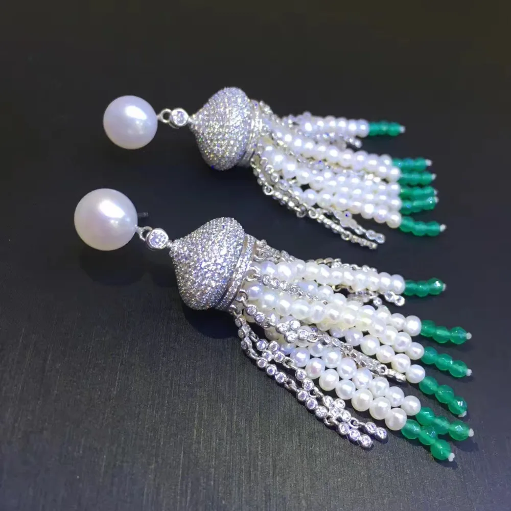 

long tassels earring natural fresh water pearl drop earring 925 sterling silver fine women jewelry free shipping party earring