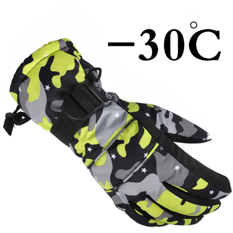 Image 2016 new winter windproof outdoor Sport Ski Gloves kids Breathable Camouflage Snowboard Gloves winter warm thermal snow gloves