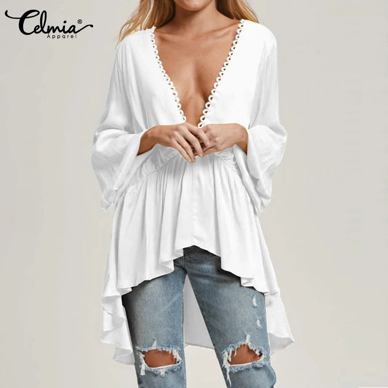 Celmia Women Blouses 2019 Summer Peplum Tops Sexy V Neck Asymmetric Long Shirts Casual Loose Backless Ruffle Blusas Mujer S-5XL
Celmia Women Blouses 2019 Summer Peplum Tops Sexy V Neck Asymmetric Long Shirts Casual Loose Backless Ruffle Blusas Mujer S-5XL