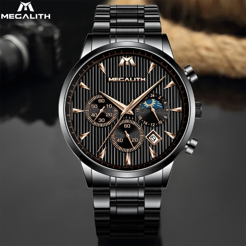 Relogio Masculino MEGALITH New Sport Chronograph Mens Watches Top Luxury Brand Stainless Steel Quartz Clock Waterproof Watch Men
Relogio Masculino MEGALITH New Sport Chronograph Mens Watches Top Luxury Brand Stainless Steel Quartz Clock Waterproof Watch Men