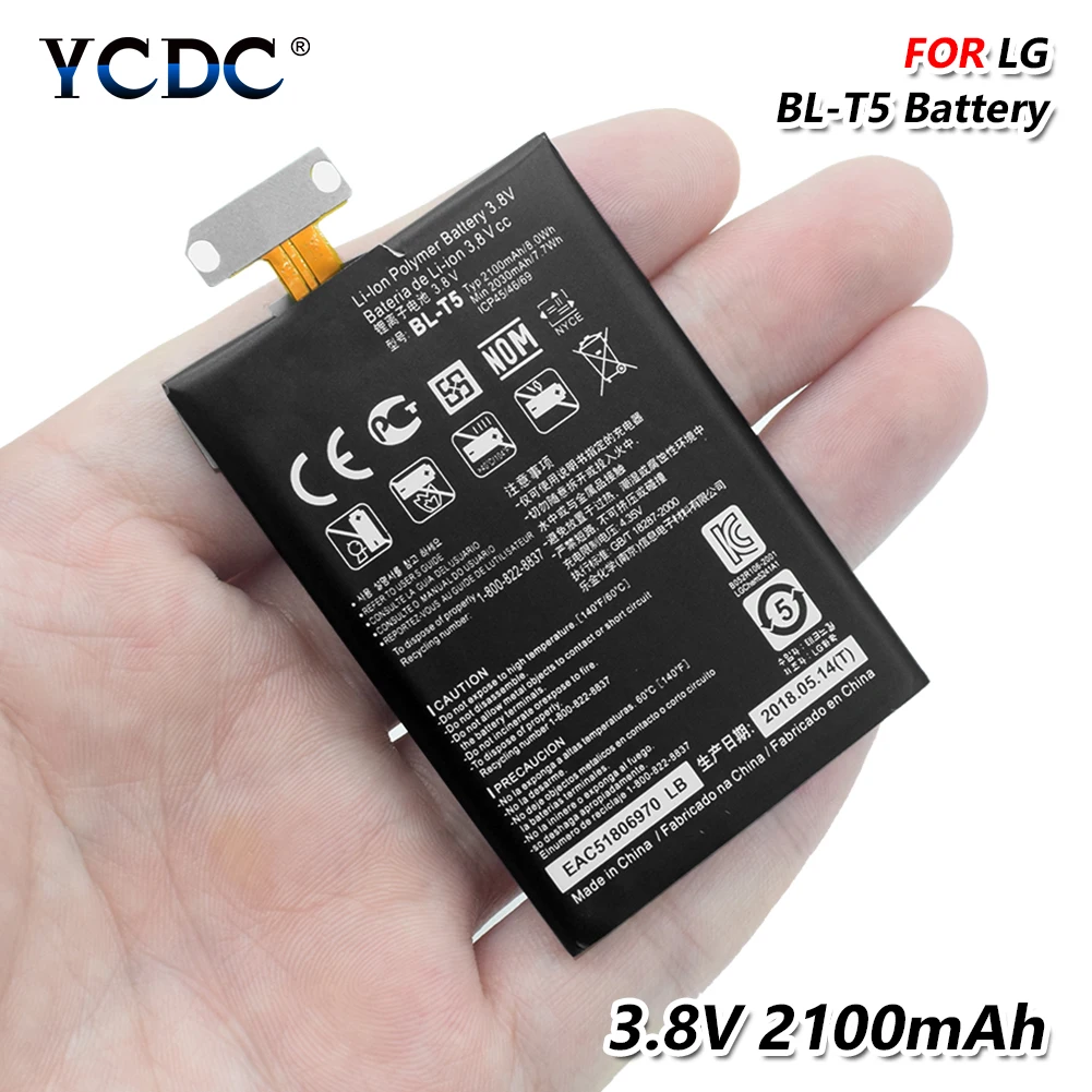 

YCDC BL-T5 BLT5 3.8V 2100mAh Battery BL T5 For LG Optimus G E971 E973 E975 Google Nexus 4 E960 Phone Battery