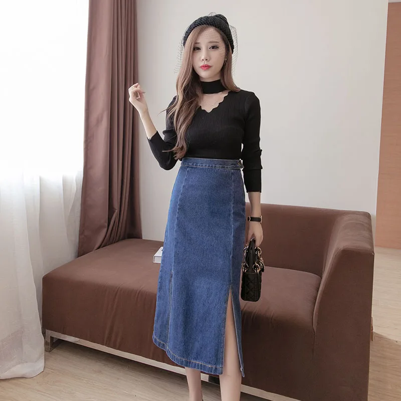 Vintage Women Skirt Zipper Slim Two Color Split Long Cowboy Skirts Blue Black 7129
Vintage Women Skirt Zipper Slim Two Color Split Long Cowboy Skirts Blue Black 7129