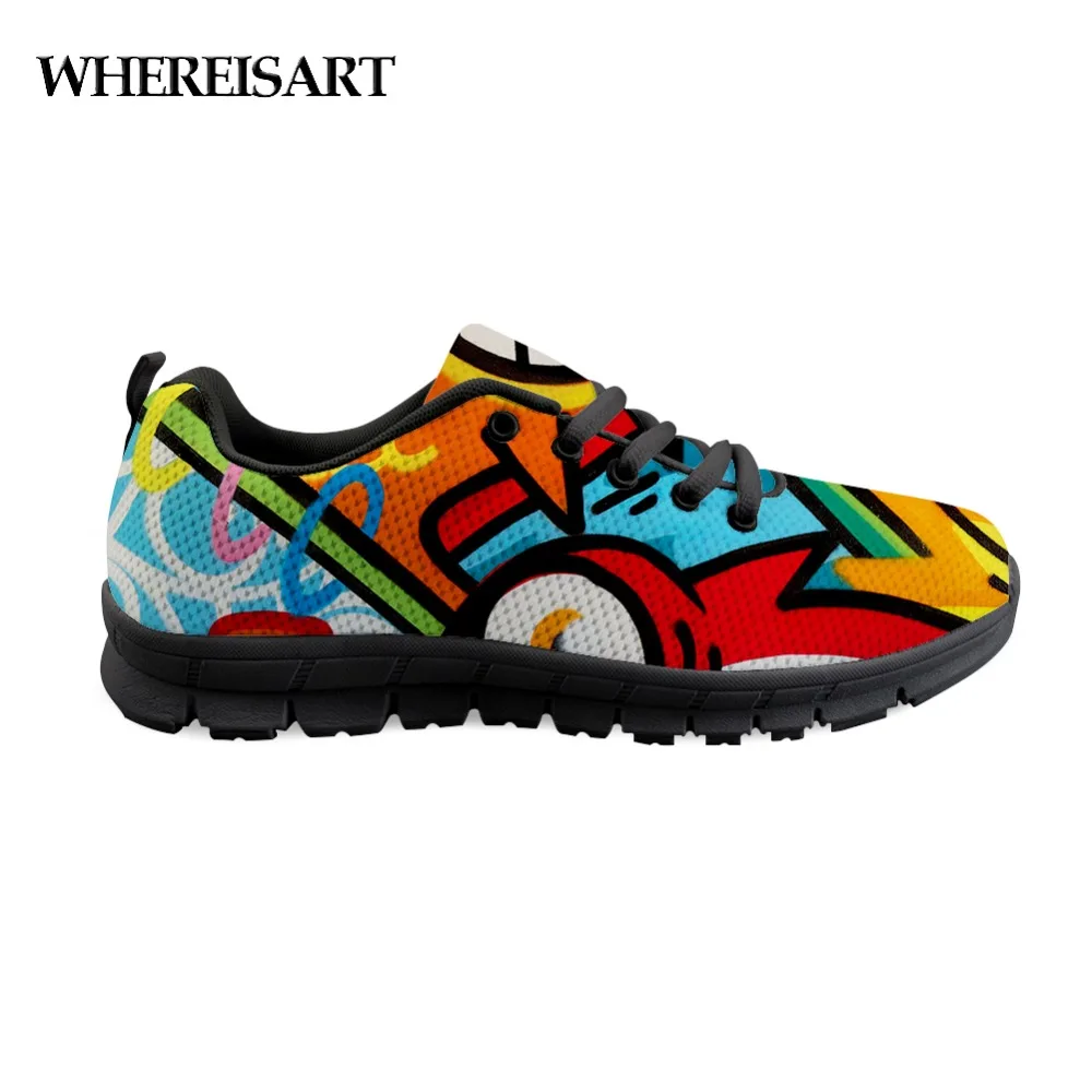 

WHEREISART 2019 Men Sneaker Colorful Graffiti Casual Shoes Flats Classic Breathable New Designer Shoes Men Casual Mens Sneakers