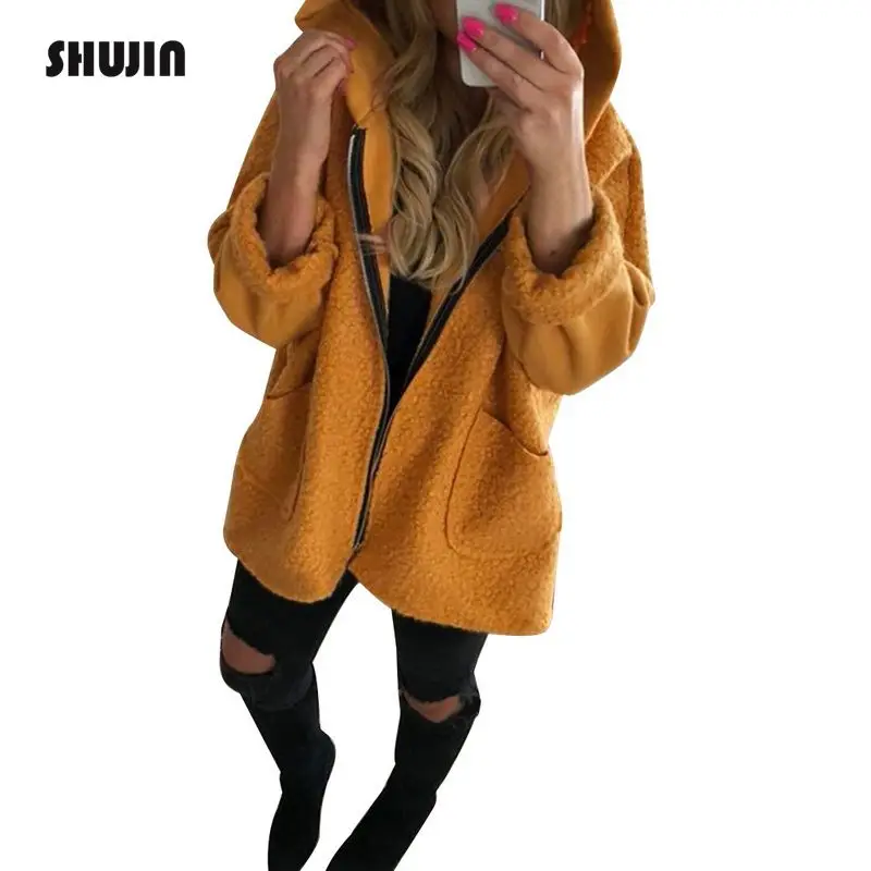 SHUJIN Winter Thick Fleece Faux Fur Jackets Women Long Sleeve Zipper Pockets Coats Female Hooded Soft Teddy Jacket Outwear 2018
SHUJIN Winter Thick Fleece Faux Fur Jackets Women Long Sleeve Zipper Pockets Coats Female Hooded Soft Teddy Jacket Outwear 2018