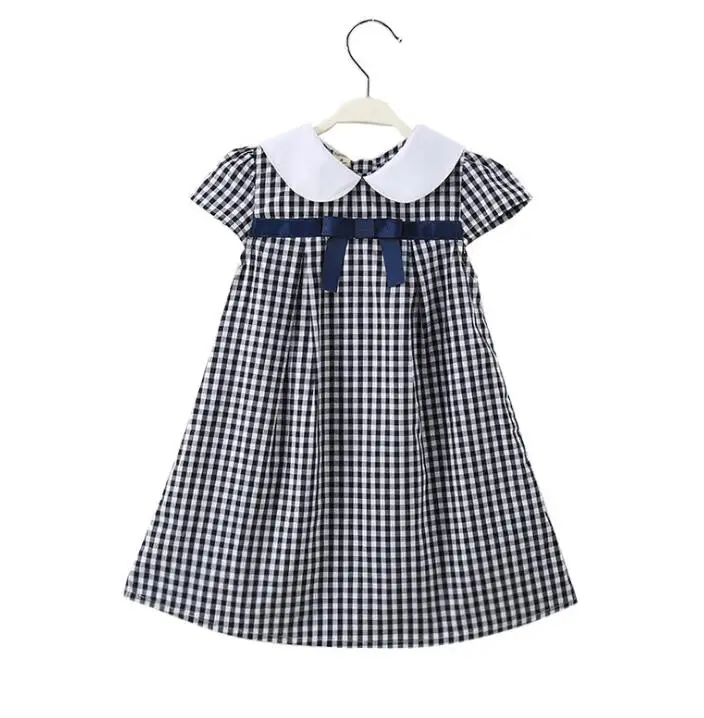 Children's wear Europe and the United States 2019 summer new girls plaid dress children's doll collar bow princess dress