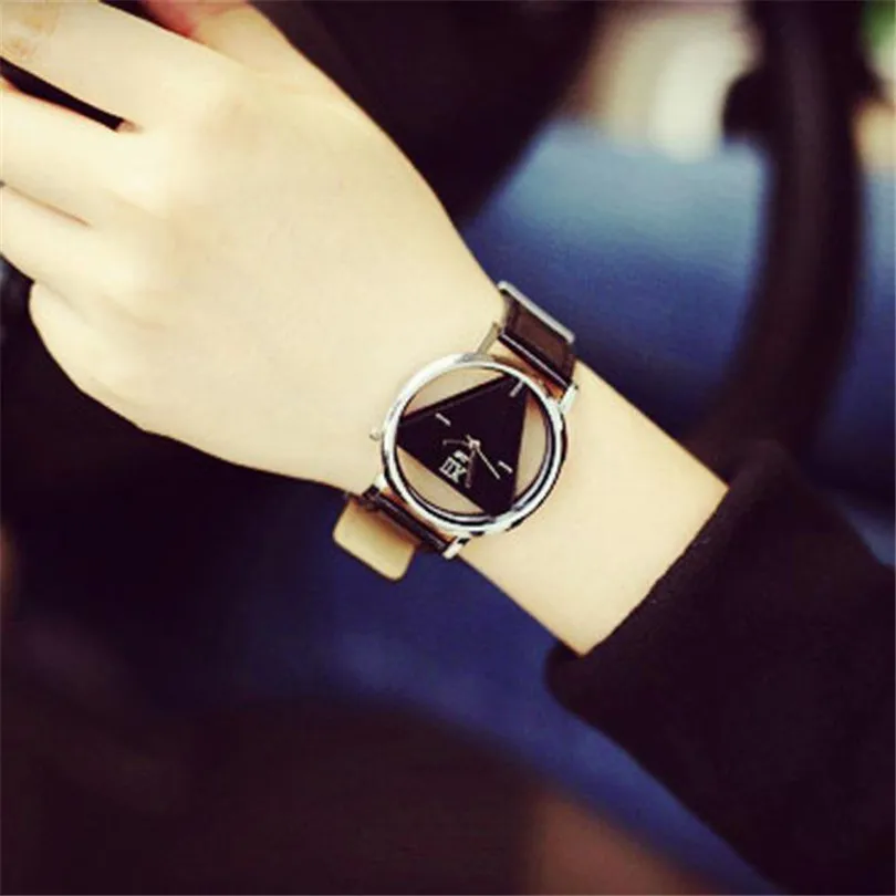 2018 Hot Ladies wrist watches leather strap Unique Hollowed-out Triangular Dial Daily Fashion Creative Watch relogios F80