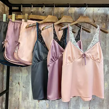 Women Ladies Satin Silk Pajamas Set Sexy Lace Camis Tops Shorts Pyjamas Sleepwear Nightwear Pijama Sets
Women Ladies Satin Silk Pajamas Set Sexy Lace Camis Tops Shorts Pyjamas Sleepwear Nightwear Pijama Sets