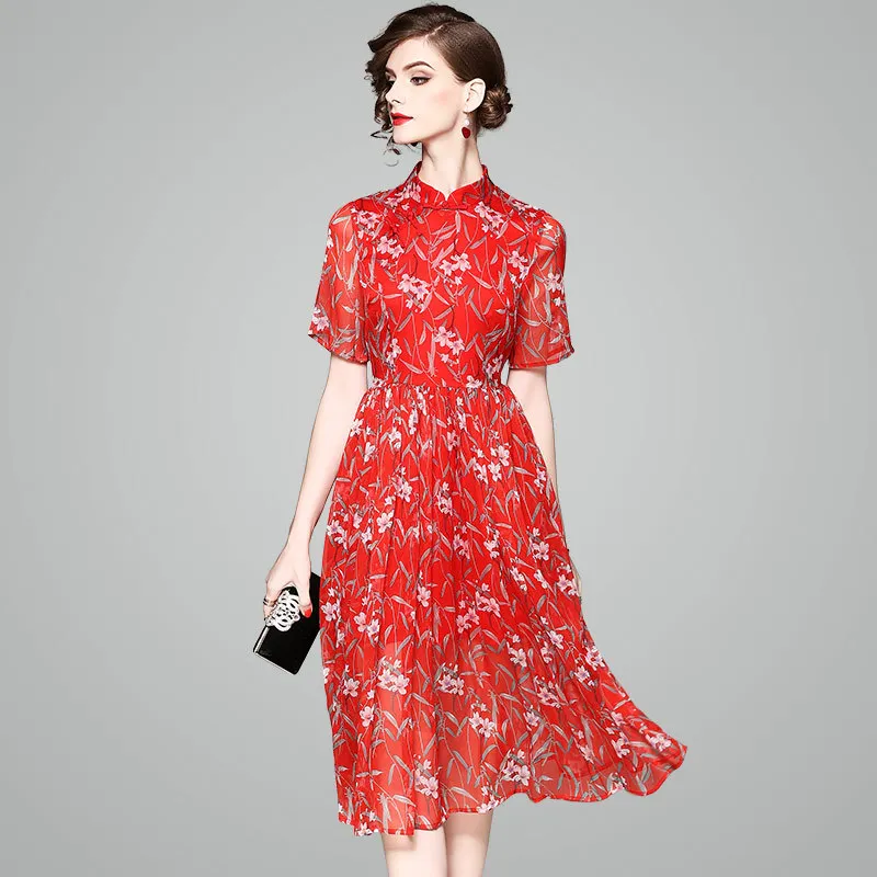 2018 Spring New Women's High End Luxury Elegant Real Silk Printed Dress Red Short Sleeve Silk Red Mid Dresses 80131
2018 Spring New Women's High End Luxury Elegant Real Silk Printed Dress Red Short Sleeve Silk Red Mid Dresses 80131