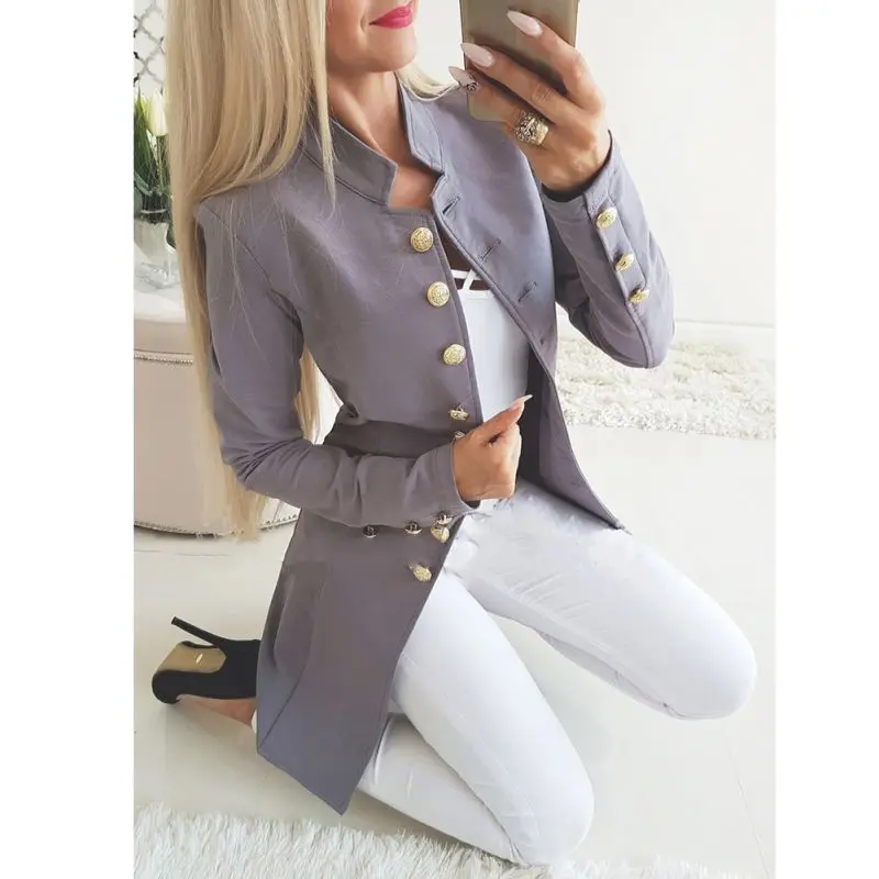 Runway Style Women's Gold Buttons Double Breasted Blazer Solid Outerwear Slim Fit Blazer Coat
Runway Style Women's Gold Buttons Double Breasted Blazer Solid Outerwear Slim Fit Blazer Coat