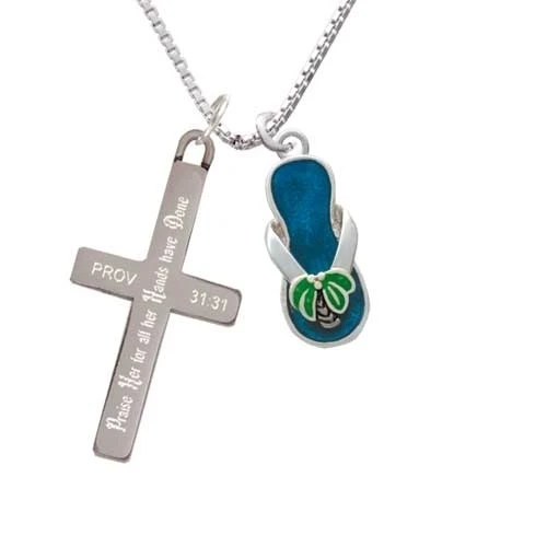 Tropical Blue Flip Flop with Palm Tree - Praise Her - Cross Necklace (1)