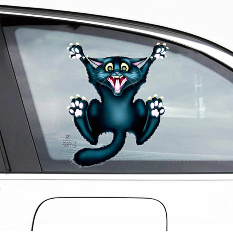 Image Cute Car Styling Funny Car Sticker 3D Funny Crazy Cat Car Window Head Tail Decal Cool  Wrap Auto Decoration Automobile Sticker