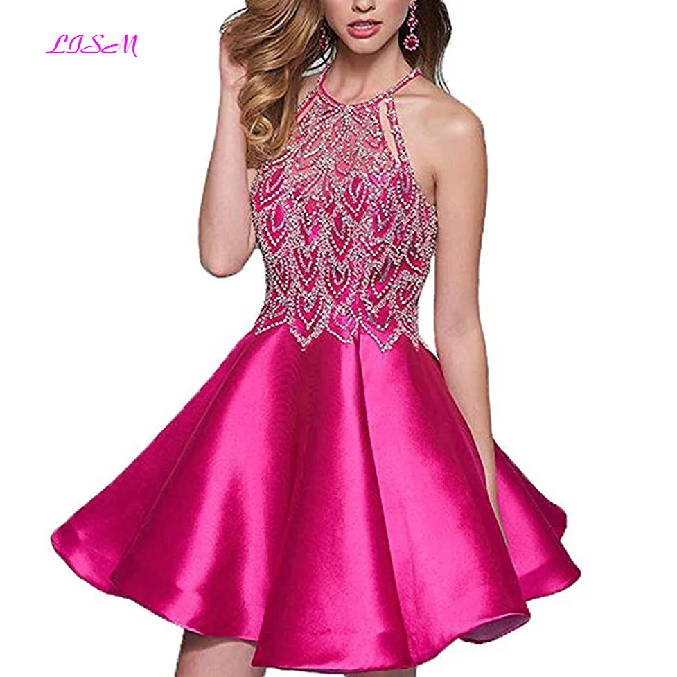 Halter Beaded Homecoming Party Dress Sexy Open Back Prom Ball Dress Short Prom Dresses 2019
Halter Beaded Homecoming Party Dress Sexy Open Back Prom Ball Dress Short Prom Dresses 2019
