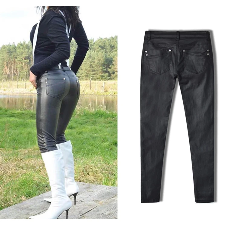 2017 High Quality Fashion Women Clothing Low Waist Slim Faux Leather Jeans Pants Lady Sexy Skinny PU Leather Long Jeans Leggings (10)